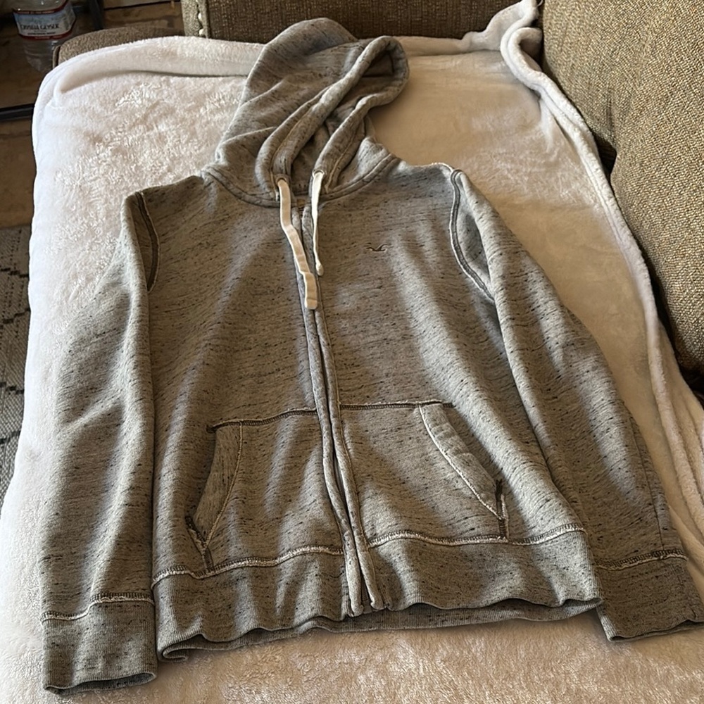 Gently Loved Unisex Gray Hoodie Zip Up by HOLLISTER